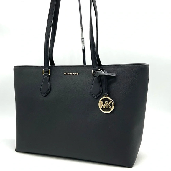 Michael Kors Bag Large Sheila Mf Tote Bag Black/Gold - Picture 2 of 11